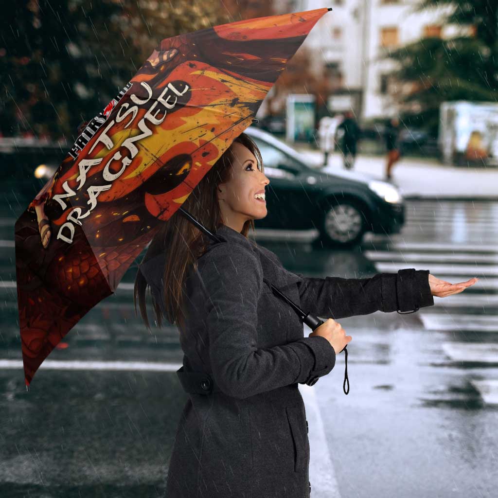 Natsu Dragneel Fairy Tail Umbrella Flame Magic Anime Style with Dragon Emblem and Fire Seal