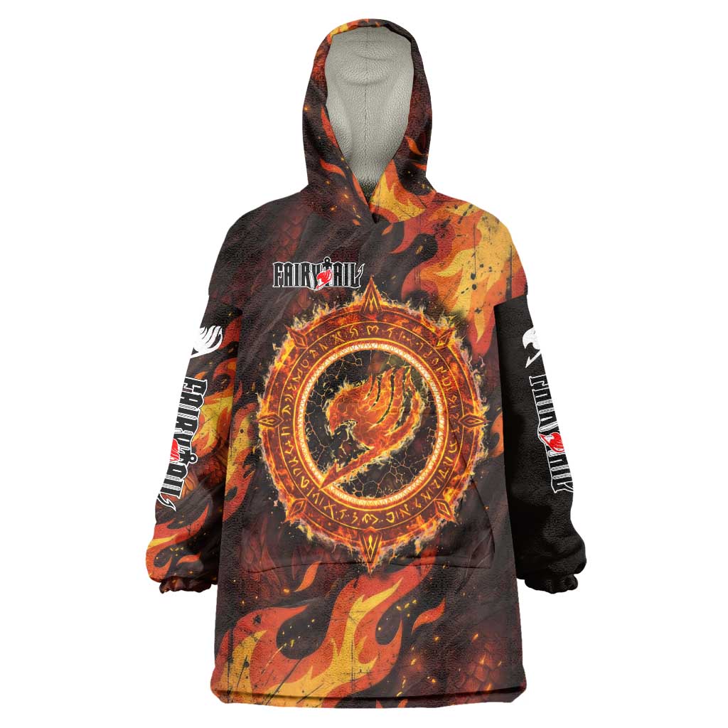 Natsu Dragneel Fairy Tail Wearable Blanket Hoodie Flame Magic Anime Style with Dragon Emblem and Fire Seal
