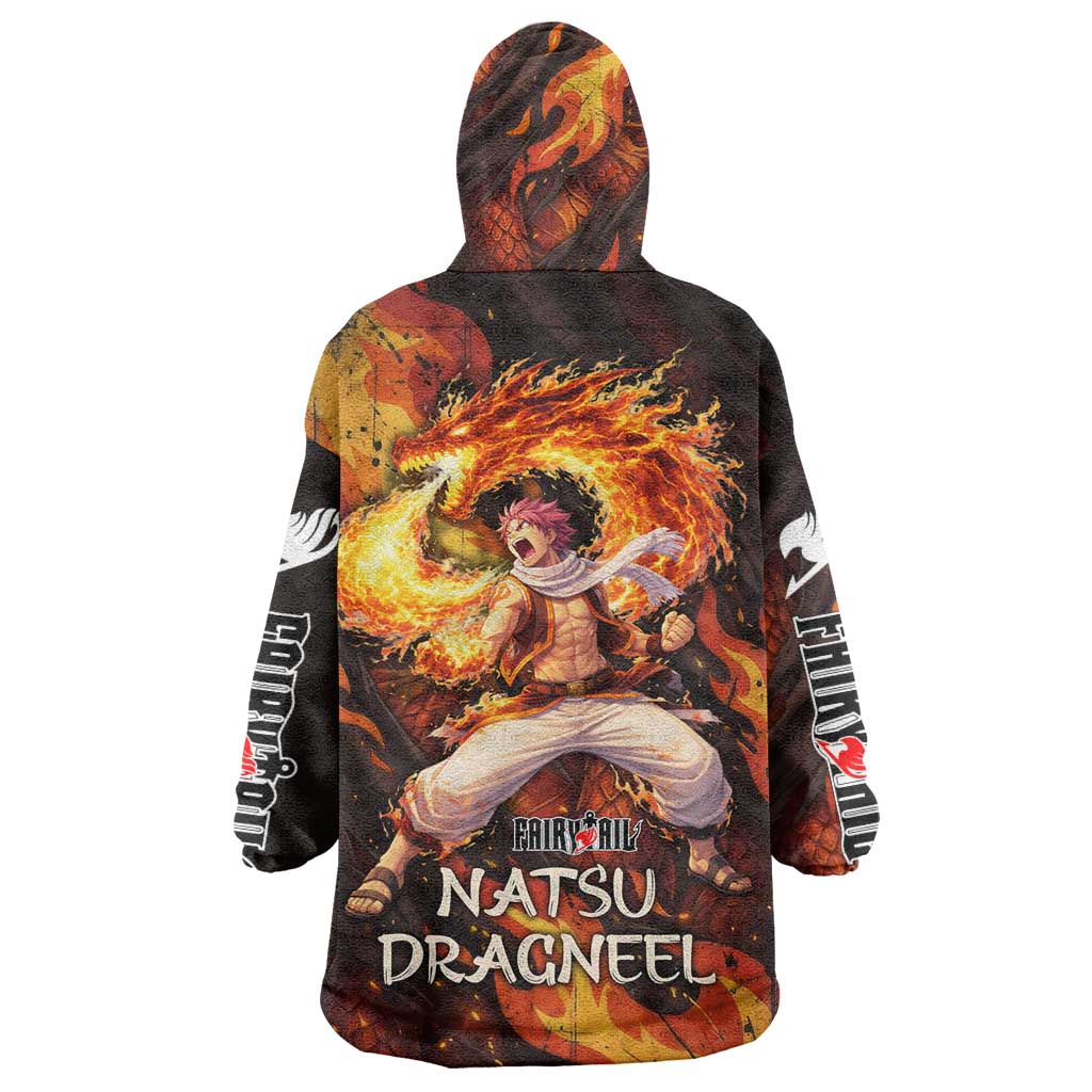 Natsu Dragneel Fairy Tail Wearable Blanket Hoodie Flame Magic Anime Style with Dragon Emblem and Fire Seal