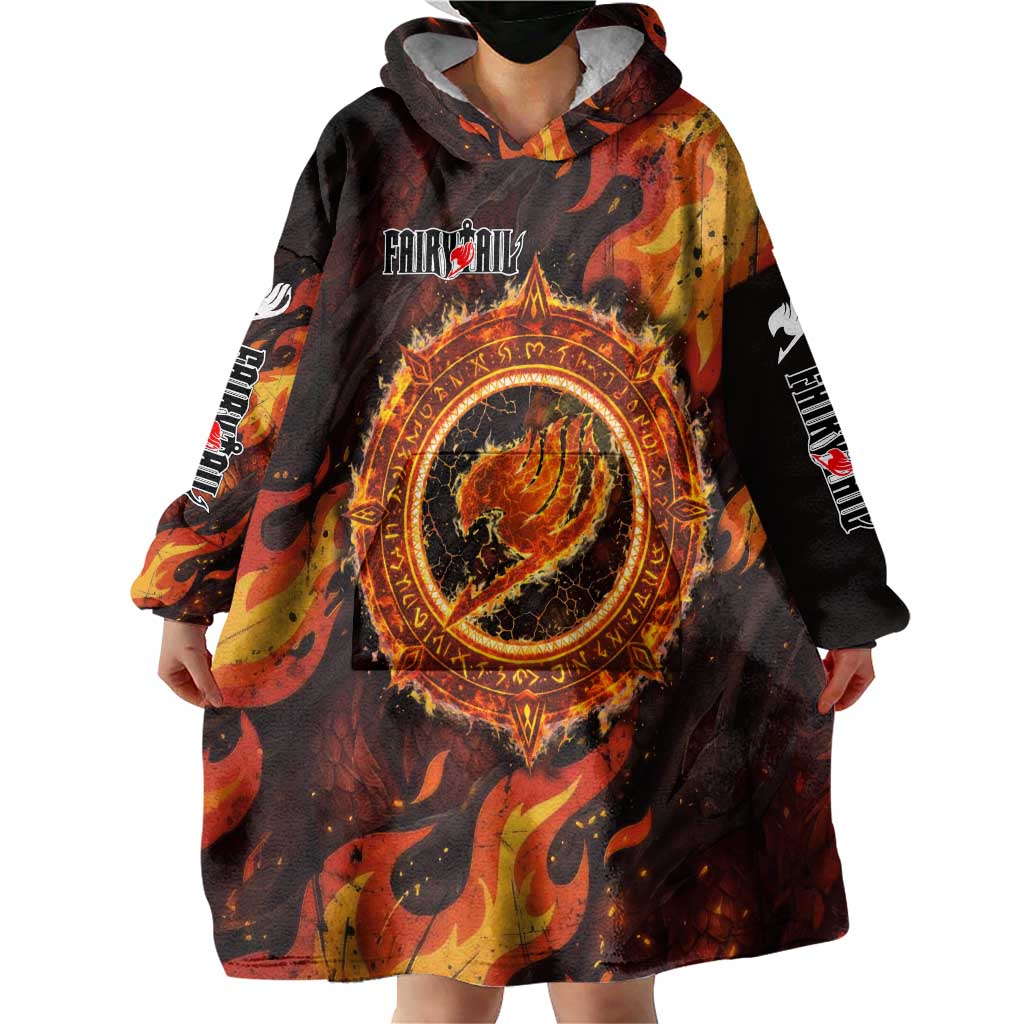 Natsu Dragneel Fairy Tail Wearable Blanket Hoodie Flame Magic Anime Style with Dragon Emblem and Fire Seal