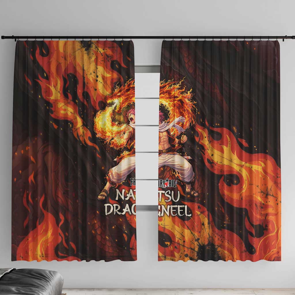 Natsu Dragneel Fairy Tail Window Curtain Flame Magic Anime Style with Dragon Emblem and Fire Seal