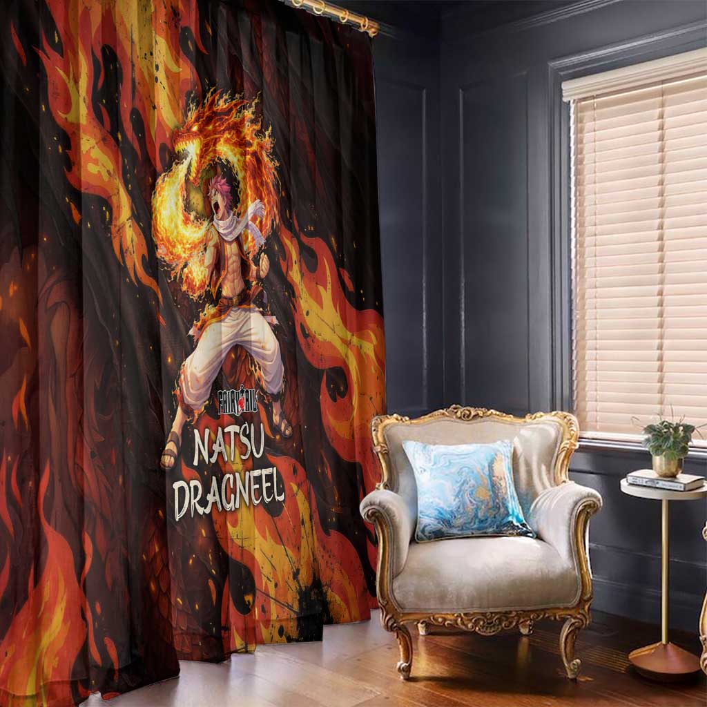 Natsu Dragneel Fairy Tail Window Curtain Flame Magic Anime Style with Dragon Emblem and Fire Seal