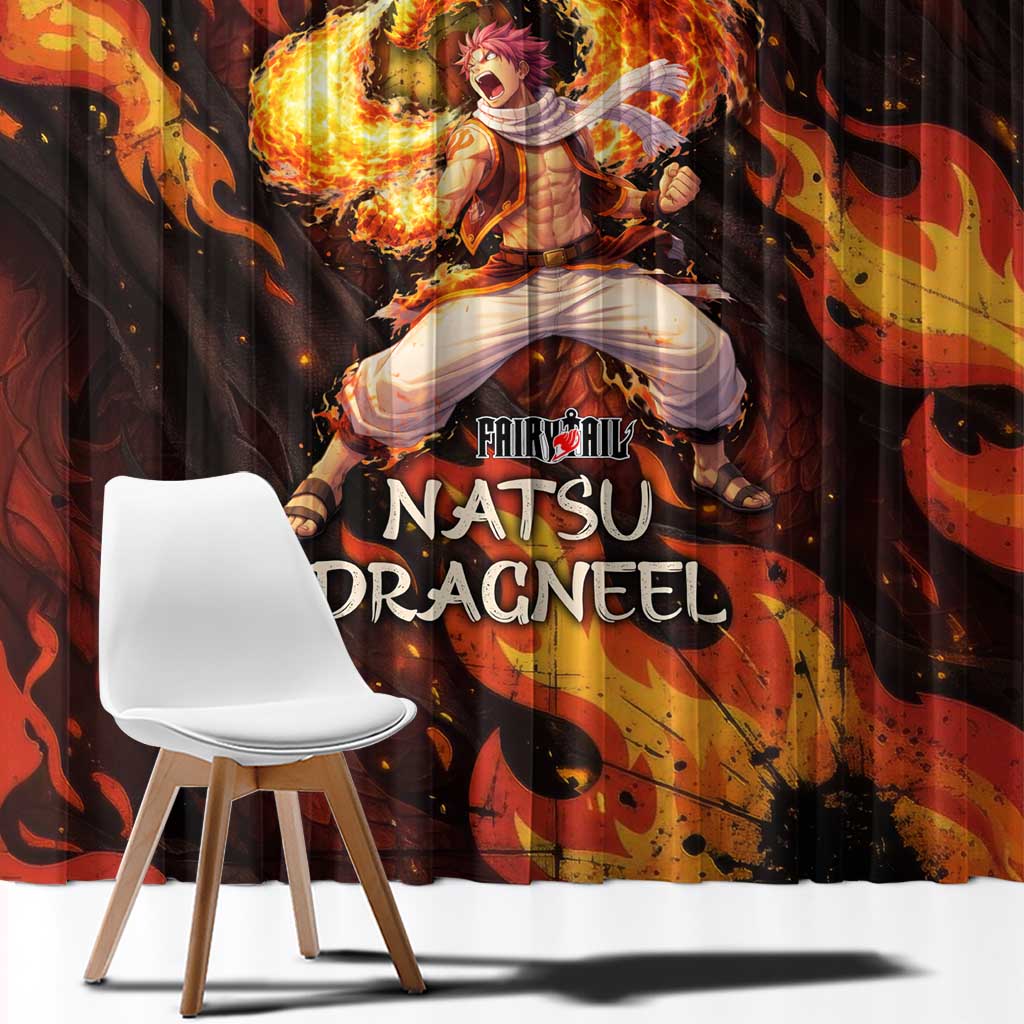 Natsu Dragneel Fairy Tail Window Curtain Flame Magic Anime Style with Dragon Emblem and Fire Seal