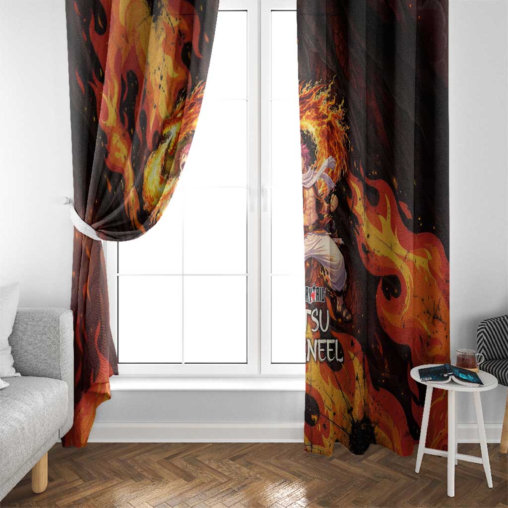 Natsu Dragneel Fairy Tail Window Curtain Flame Magic Anime Style with Dragon Emblem and Fire Seal