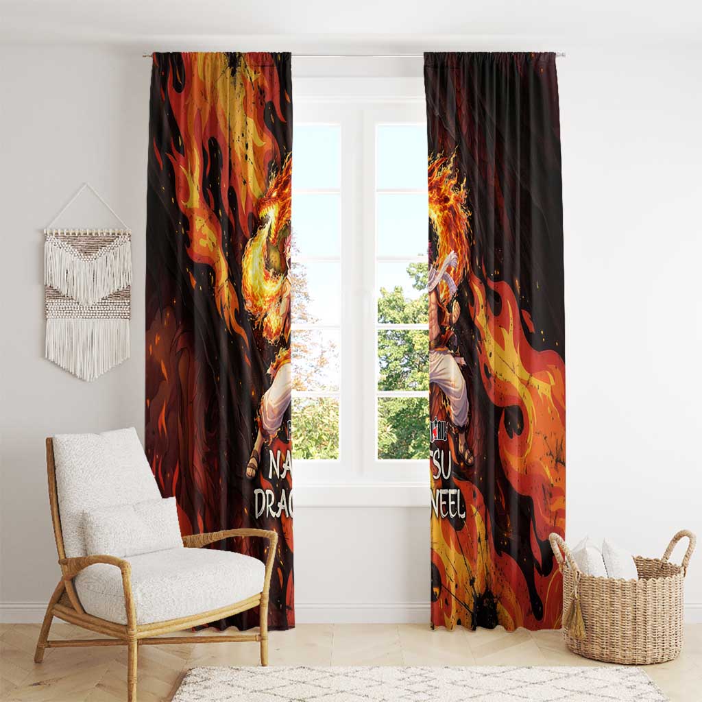 Natsu Dragneel Fairy Tail Window Curtain Flame Magic Anime Style with Dragon Emblem and Fire Seal