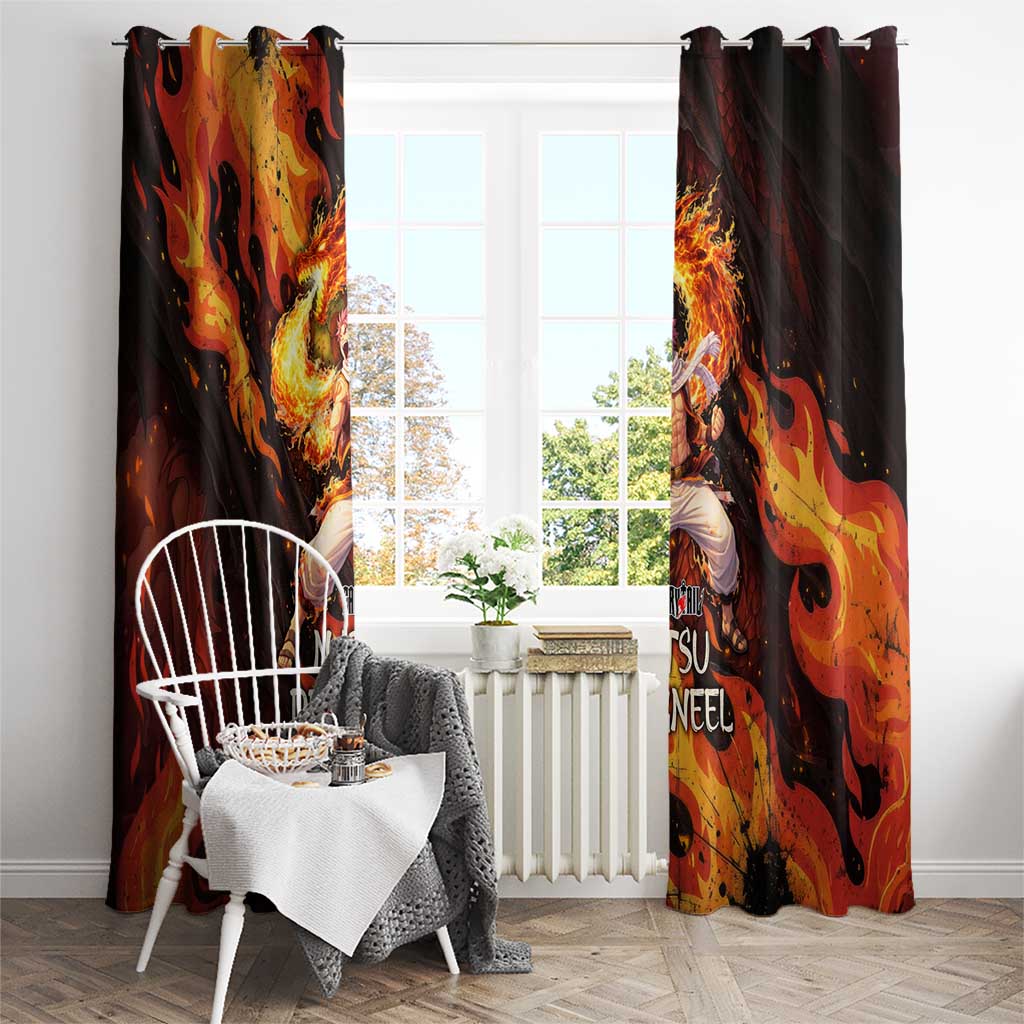 Natsu Dragneel Fairy Tail Window Curtain Flame Magic Anime Style with Dragon Emblem and Fire Seal