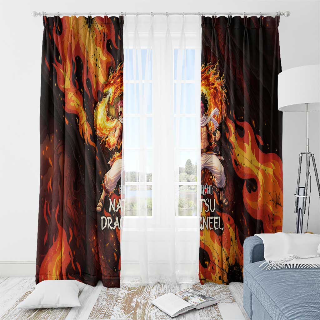 Natsu Dragneel Fairy Tail Window Curtain Flame Magic Anime Style with Dragon Emblem and Fire Seal