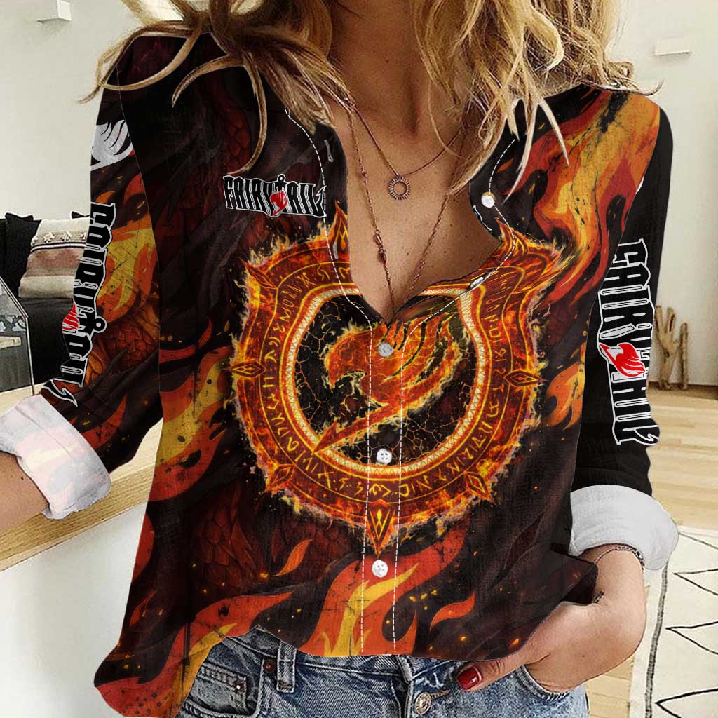 Natsu Dragneel Fairy Tail Women Casual Shirt Flame Magic Anime Style with Dragon Emblem and Fire Seal