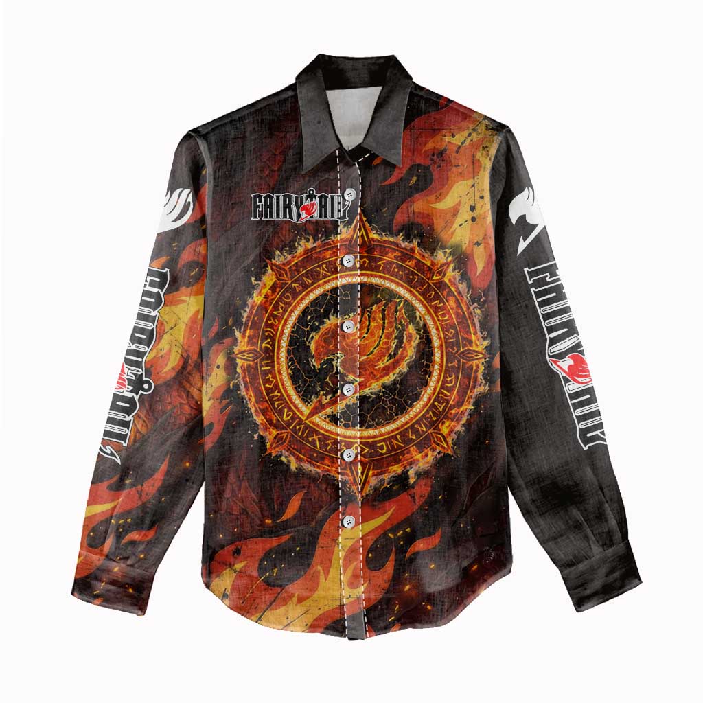 Natsu Dragneel Fairy Tail Women Casual Shirt Flame Magic Anime Style with Dragon Emblem and Fire Seal