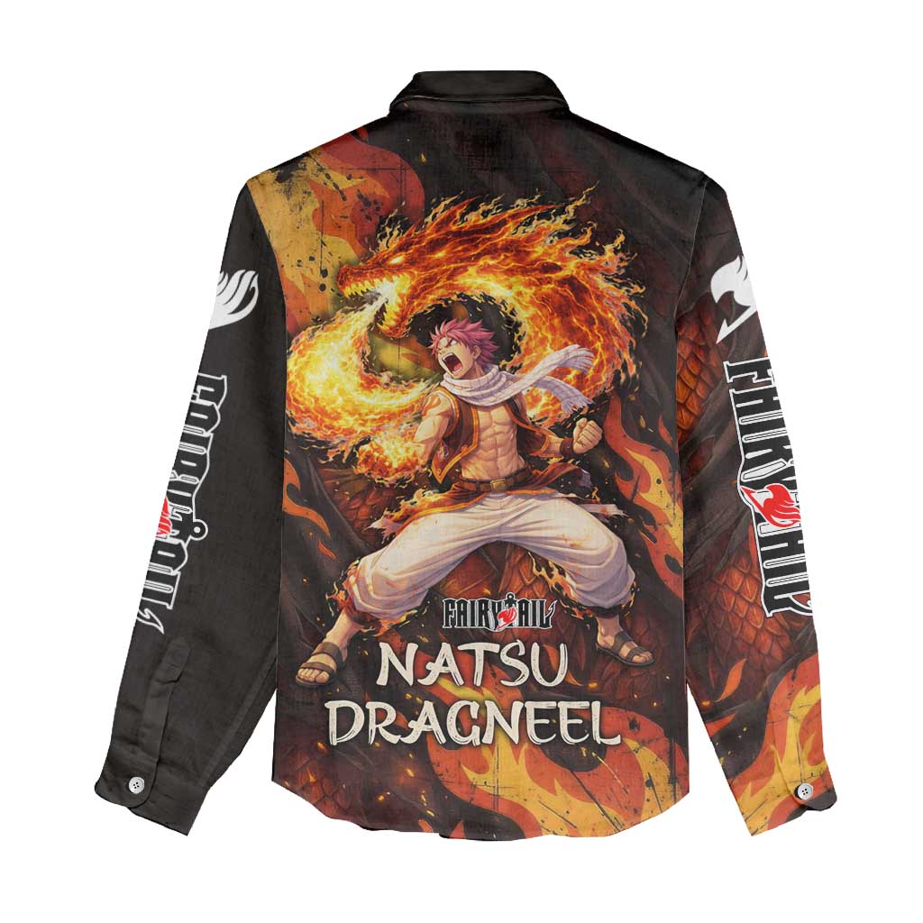 Natsu Dragneel Fairy Tail Women Casual Shirt Flame Magic Anime Style with Dragon Emblem and Fire Seal