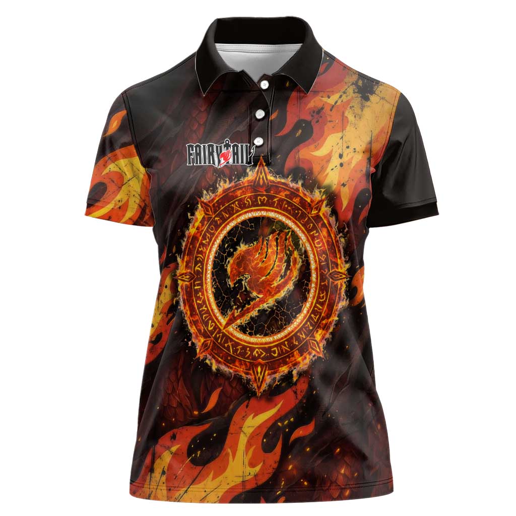 Natsu Dragneel Fairy Tail Women Polo Shirt Flame Magic Anime Style with Dragon Emblem and Fire Seal