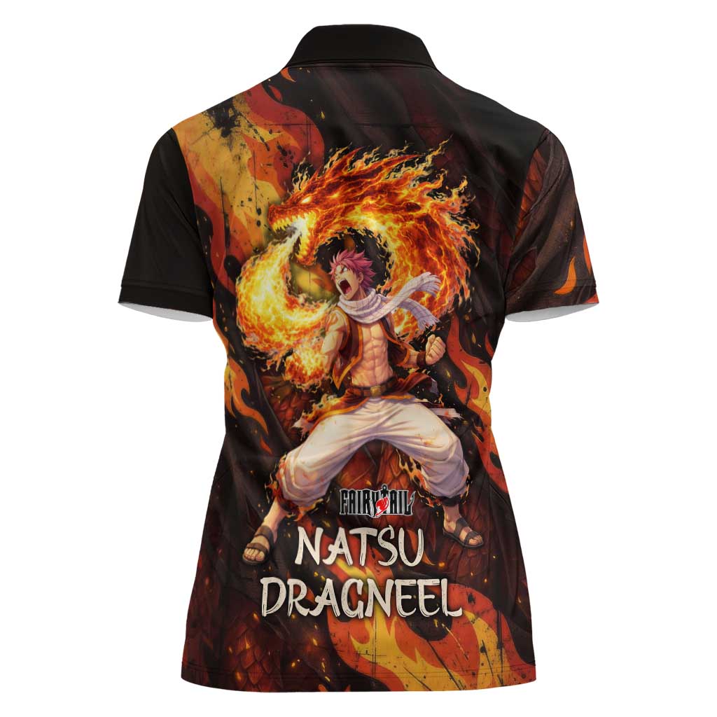 Natsu Dragneel Fairy Tail Women Polo Shirt Flame Magic Anime Style with Dragon Emblem and Fire Seal