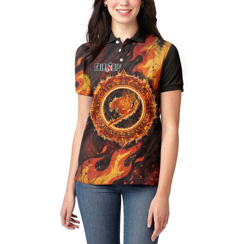 Natsu Dragneel Fairy Tail Women Polo Shirt Flame Magic Anime Style with Dragon Emblem and Fire Seal