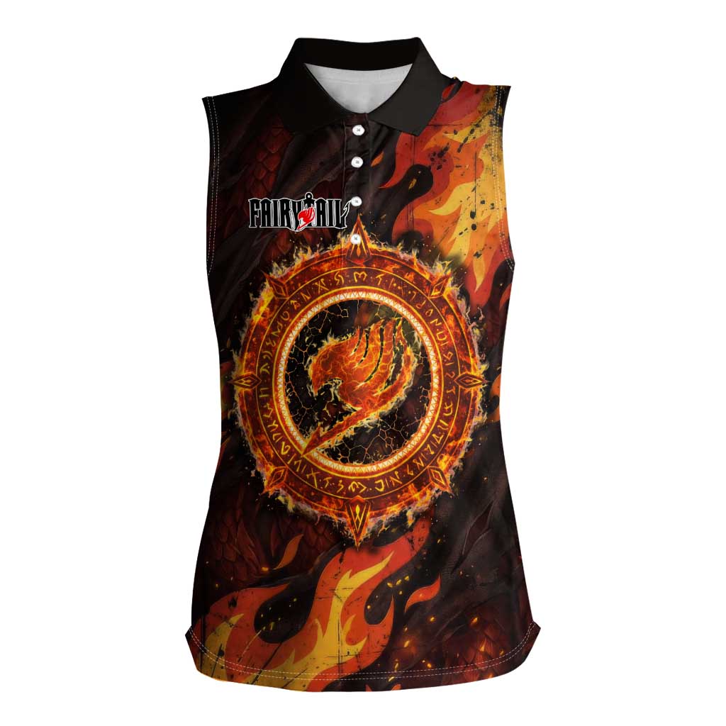 Natsu Dragneel Fairy Tail Women Sleeveless Polo Shirt Flame Magic Anime Style with Dragon Emblem and Fire Seal