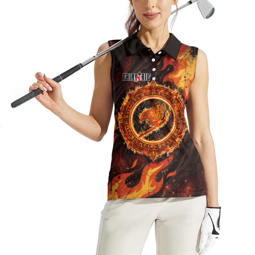 Natsu Dragneel Fairy Tail Women Sleeveless Polo Shirt Flame Magic Anime Style with Dragon Emblem and Fire Seal