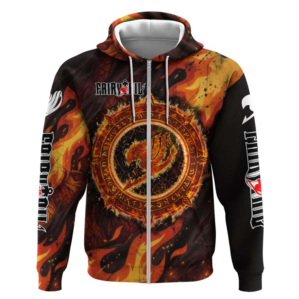 Natsu Dragneel Fairy Tail Zip Hoodie Flame Magic Anime Style with Dragon Emblem and Fire Seal