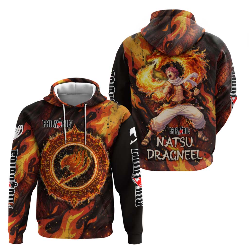 Natsu Dragneel Fairy Tail Zip Hoodie Flame Magic Anime Style with Dragon Emblem and Fire Seal
