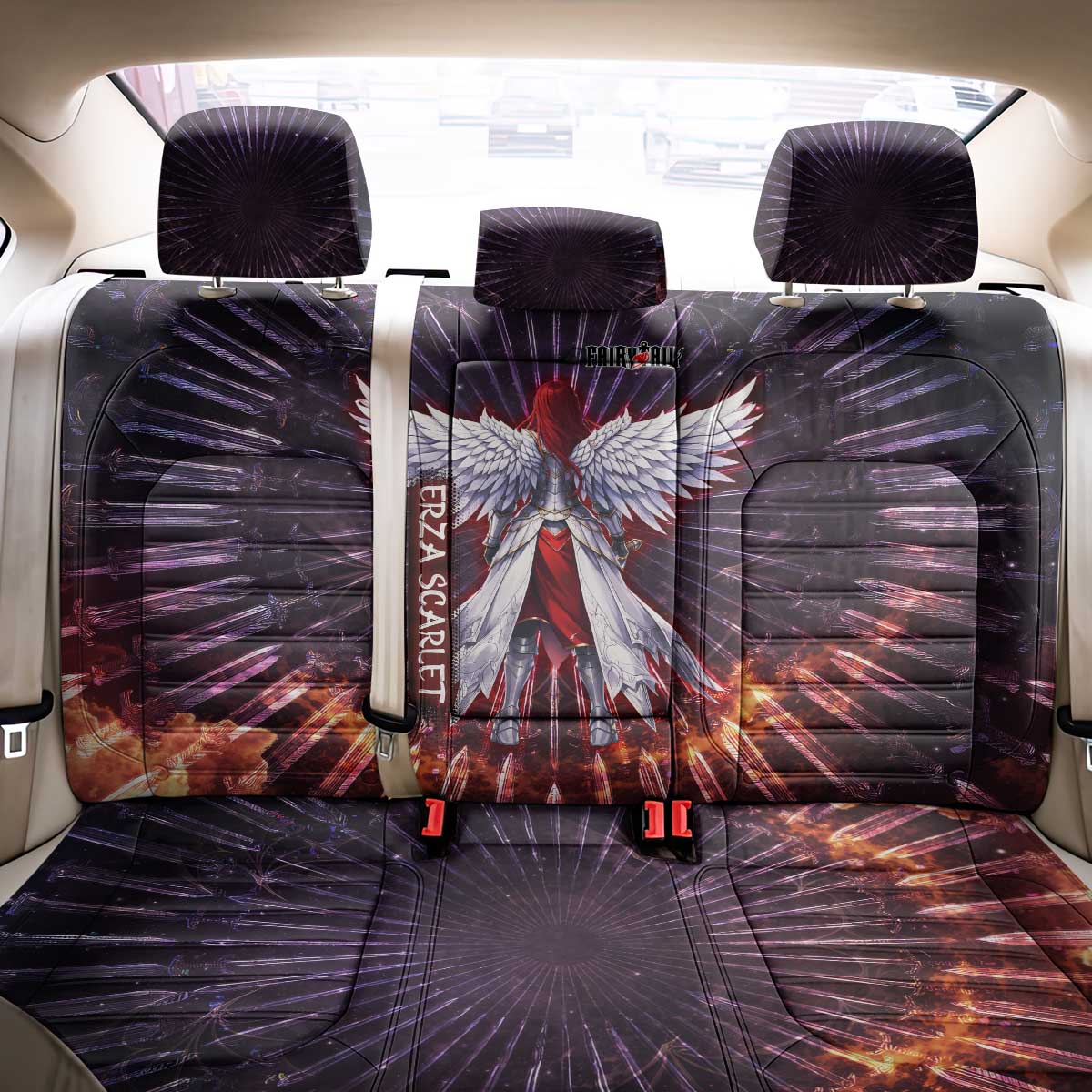 Erza Scarlet Fairy Tail Back Car Seat Cover Celestial Armor Anime Style with Radiant Winged Design
