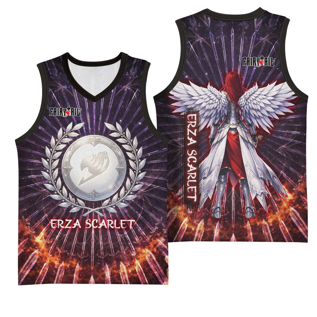 Erza Scarlet Fairy Tail Basketball Jersey Celestial Armor Anime Style with Radiant Winged Design