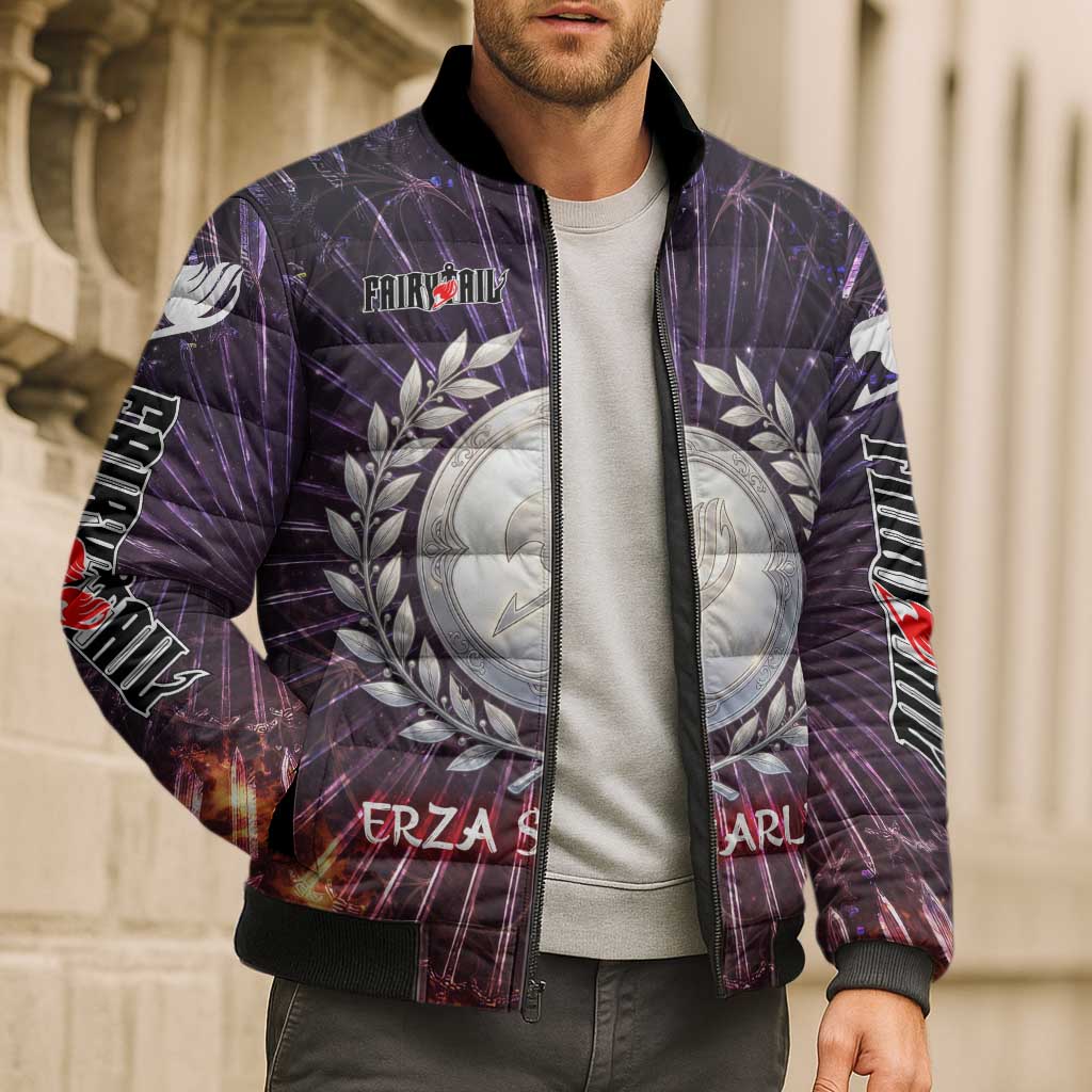 Erza Scarlet Fairy Tail Bomber Puffer Jacket Celestial Armor Anime Style with Radiant Winged Design