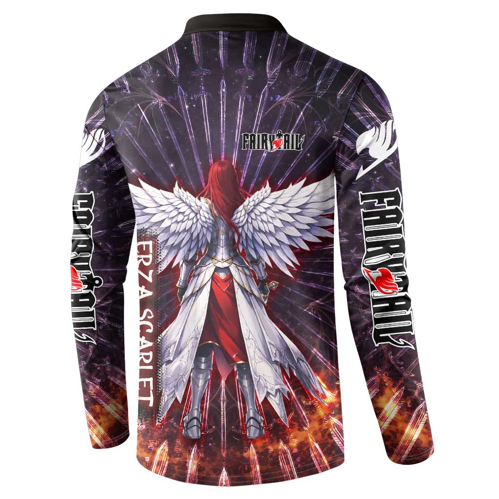 Erza Scarlet Fairy Tail Button Sweatshirt Celestial Armor Anime Style with Radiant Winged Design