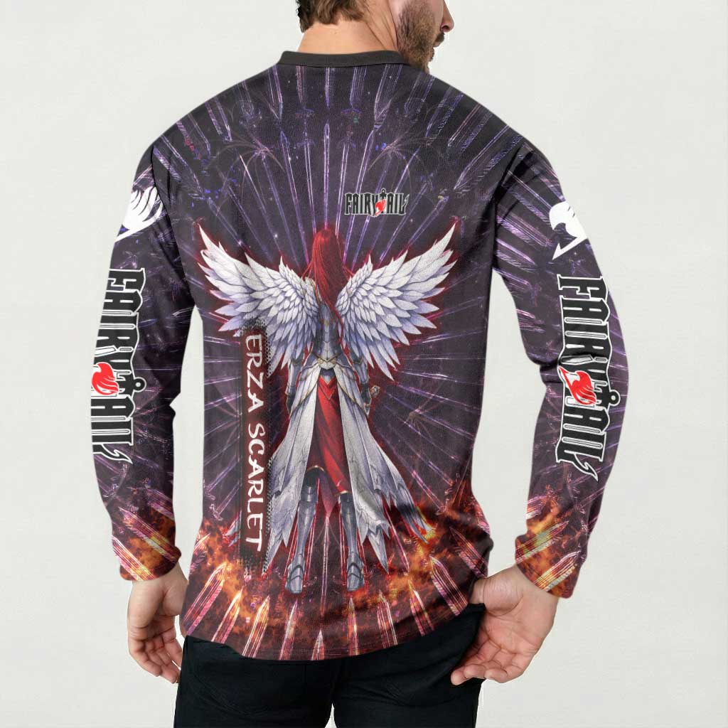 Erza Scarlet Fairy Tail Button Sweatshirt Celestial Armor Anime Style with Radiant Winged Design