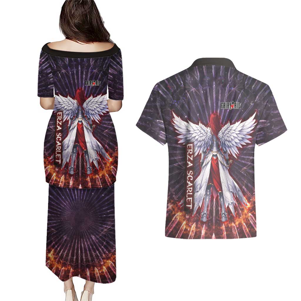 Erza Scarlet Fairy Tail Couples Matching Puletasi and Hawaiian Shirt Celestial Armor Anime Style with Radiant Winged Design