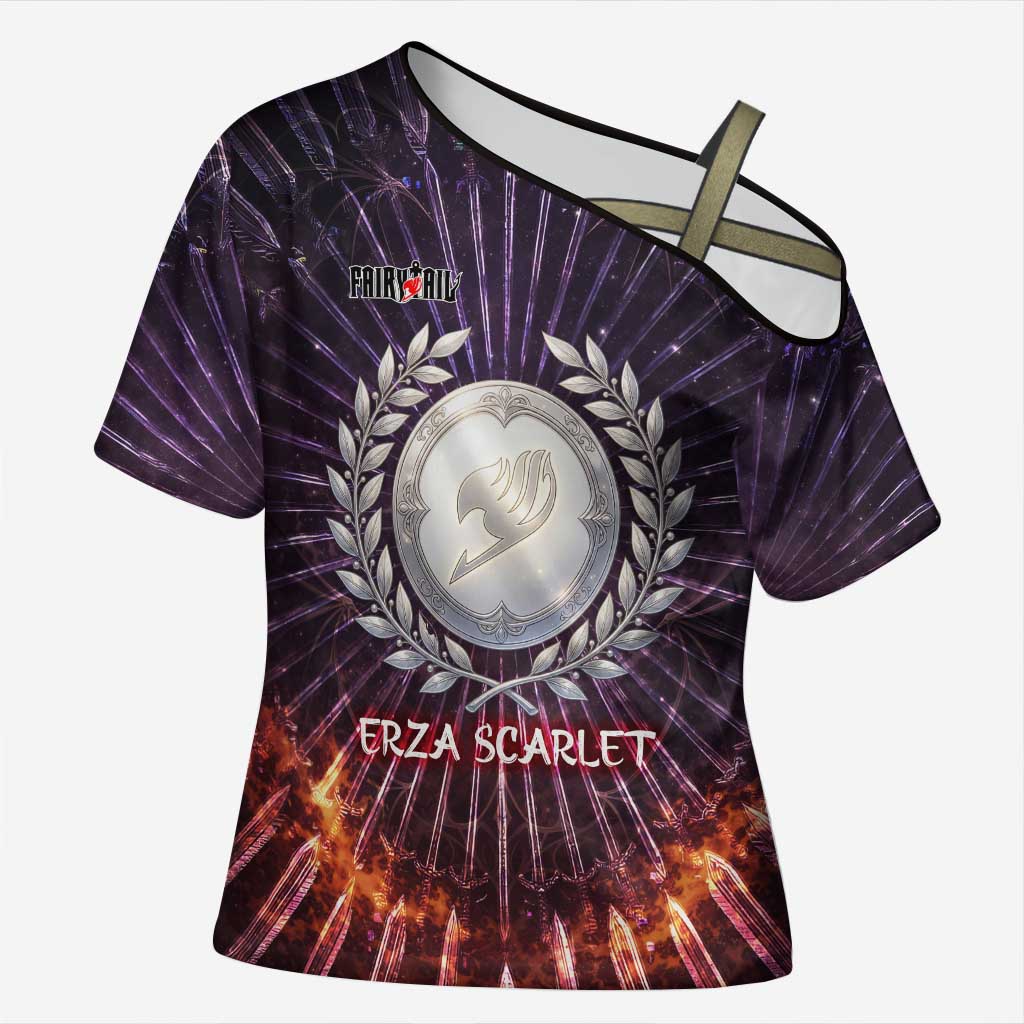 Erza Scarlet Fairy Tail Cross Shoulder Shirt Celestial Armor Anime Style with Radiant Winged Design