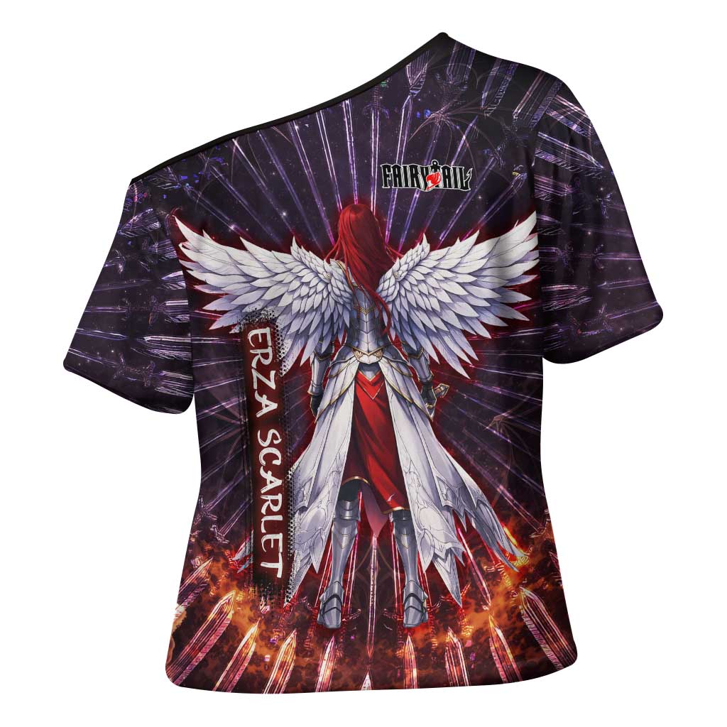 Erza Scarlet Fairy Tail Cross Shoulder Shirt Celestial Armor Anime Style with Radiant Winged Design