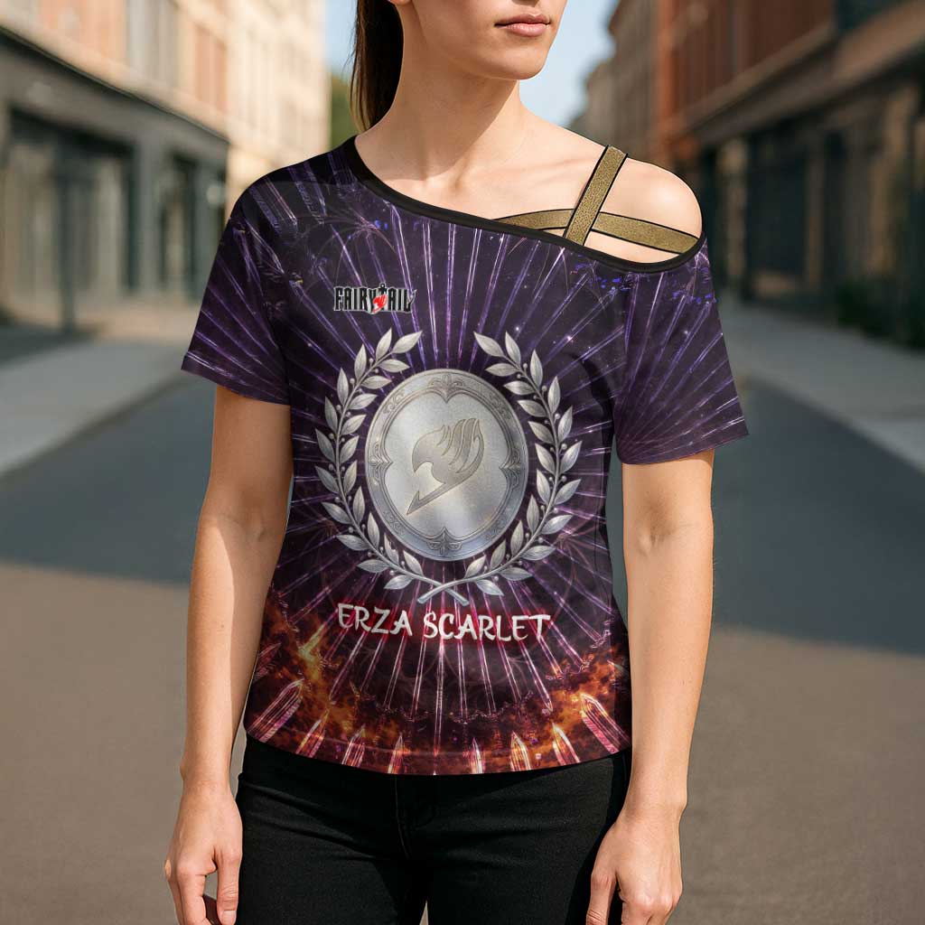 Erza Scarlet Fairy Tail Cross Shoulder Shirt Celestial Armor Anime Style with Radiant Winged Design