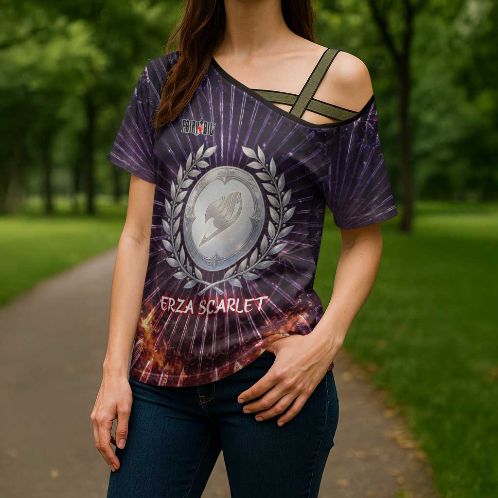 Erza Scarlet Fairy Tail Cross Shoulder Shirt Celestial Armor Anime Style with Radiant Winged Design