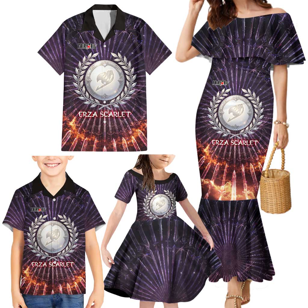 Erza Scarlet Fairy Tail Family Matching Mermaid Dress and Hawaiian Shirt Celestial Armor Anime Style with Radiant Winged Design