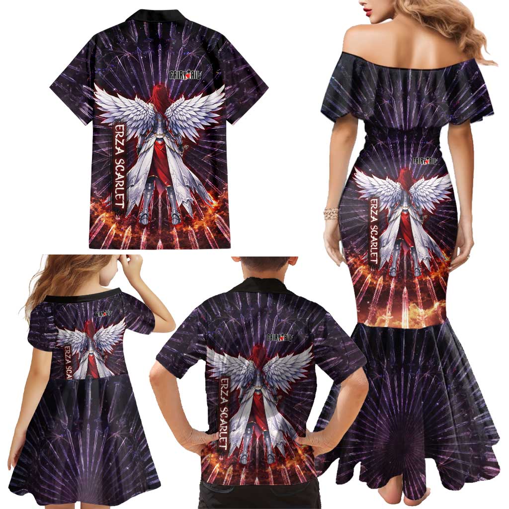 Erza Scarlet Fairy Tail Family Matching Mermaid Dress and Hawaiian Shirt Celestial Armor Anime Style with Radiant Winged Design