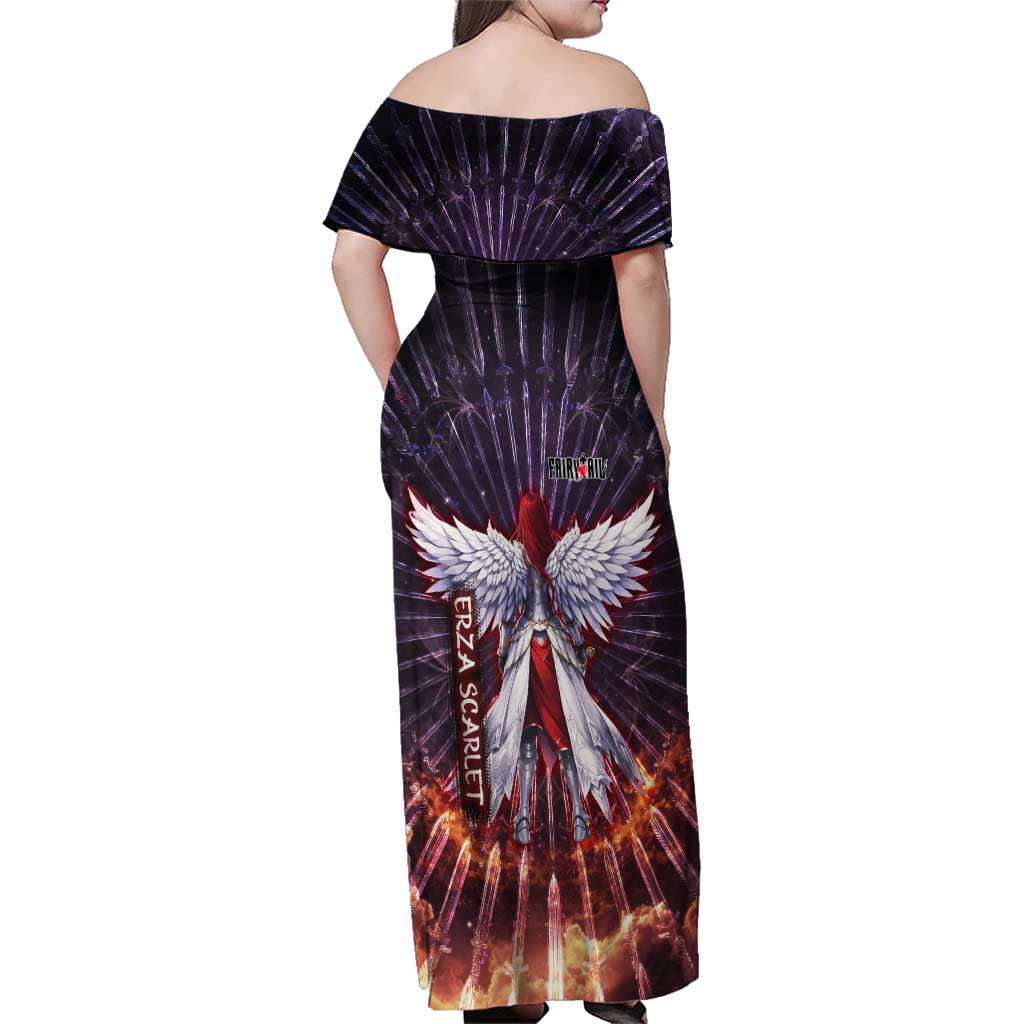 Erza Scarlet Fairy Tail Family Matching Off Shoulder Maxi Dress and Hawaiian Shirt Celestial Armor Anime Style with Radiant Winged Design