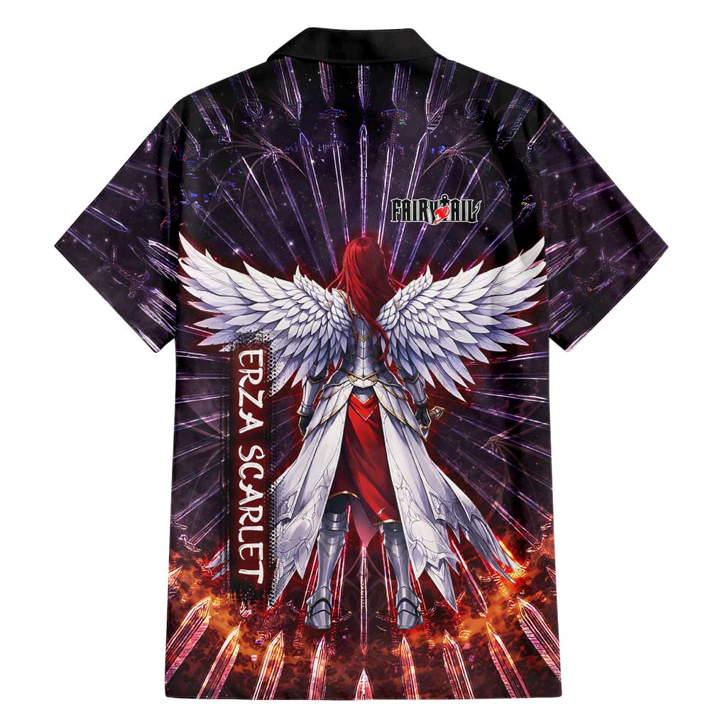 Erza Scarlet Fairy Tail Family Matching Off Shoulder Short Dress and Hawaiian Shirt Celestial Armor Anime Style with Radiant Winged Design