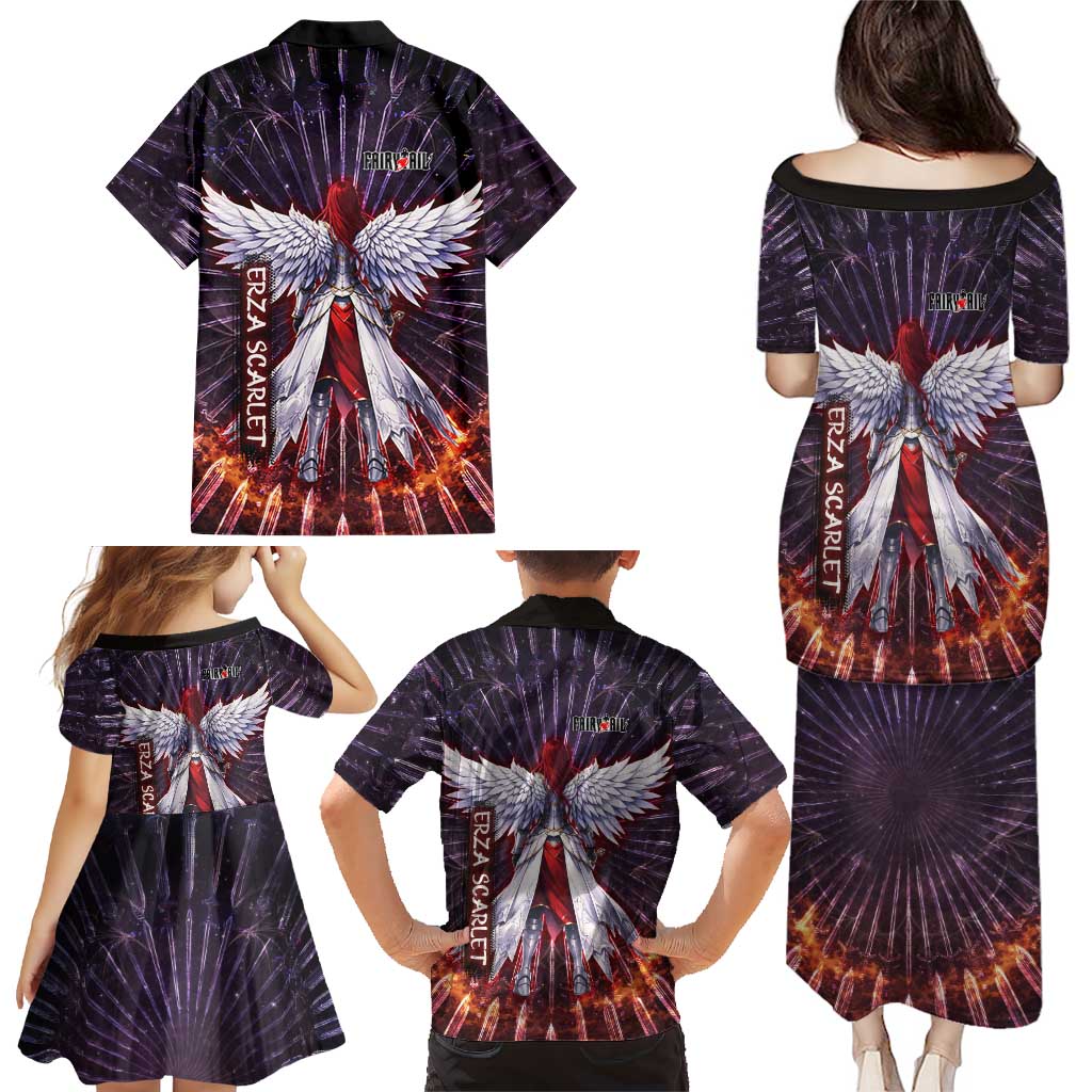Erza Scarlet Fairy Tail Family Matching Puletasi and Hawaiian Shirt Celestial Armor Anime Style with Radiant Winged Design