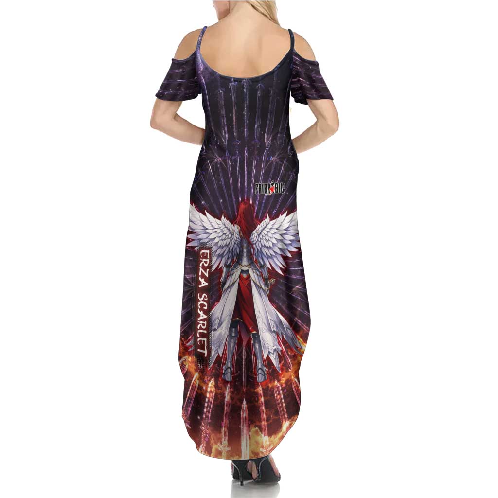 Erza Scarlet Fairy Tail Family Matching Summer Maxi Dress and Hawaiian Shirt Celestial Armor Anime Style with Radiant Winged Design