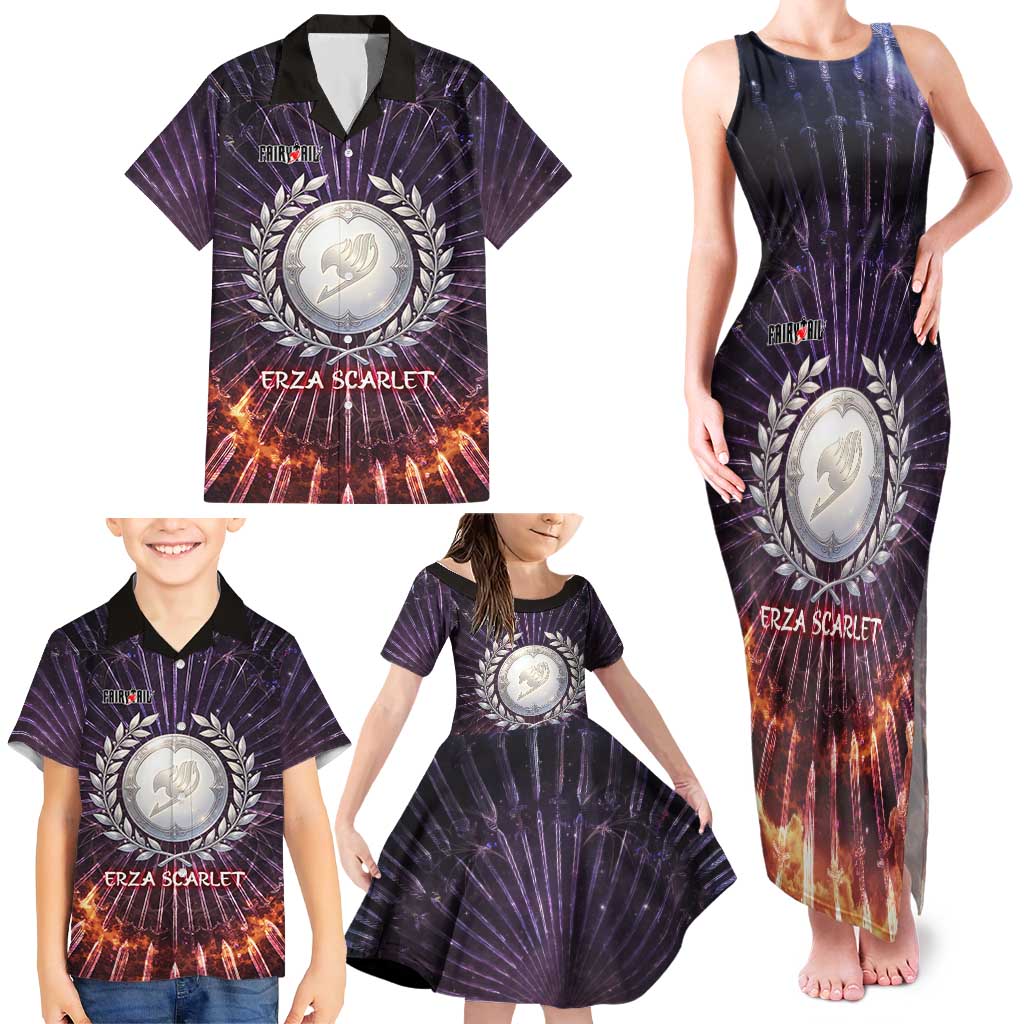 Erza Scarlet Fairy Tail Family Matching Tank Maxi Dress and Hawaiian Shirt Celestial Armor Anime Style with Radiant Winged Design