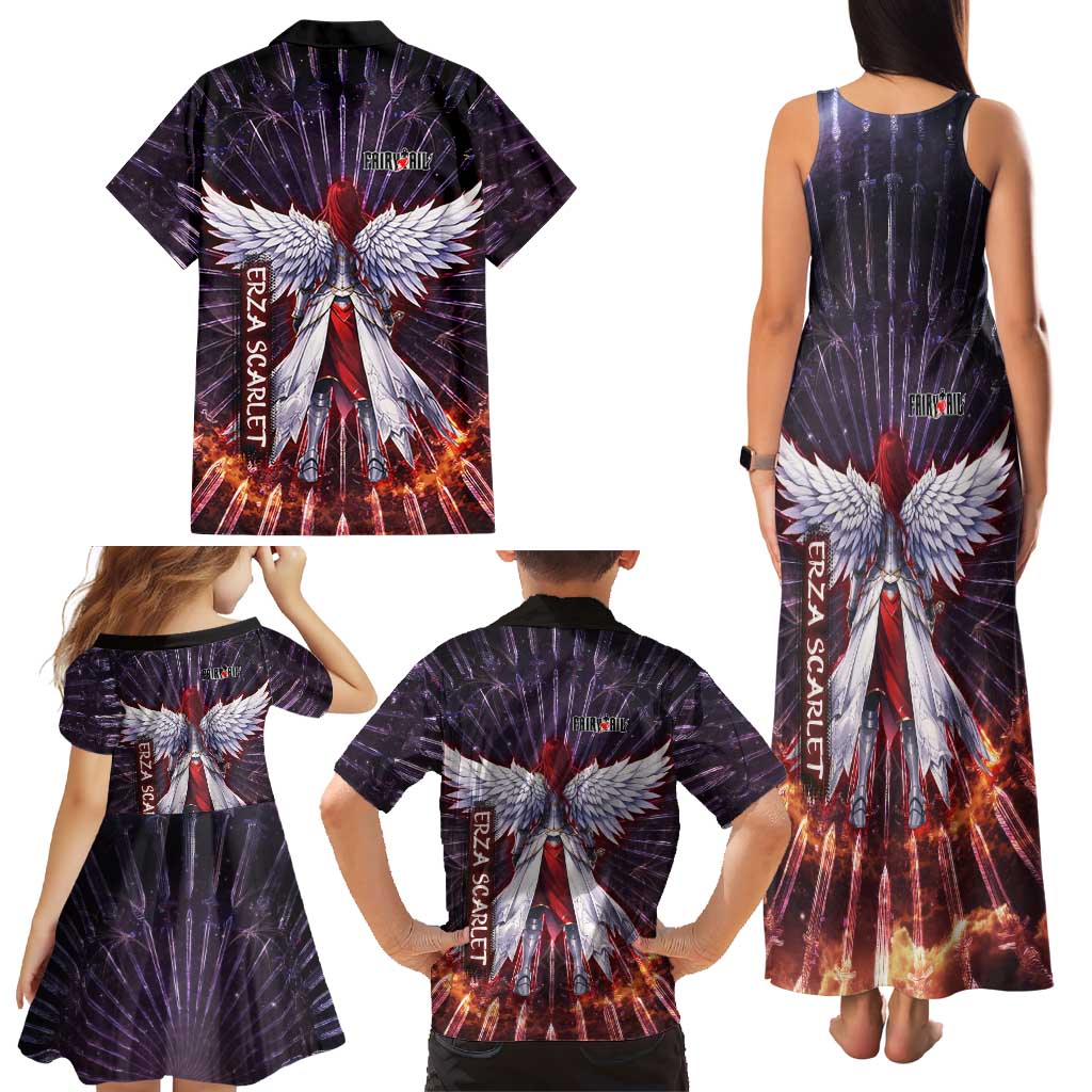 Erza Scarlet Fairy Tail Family Matching Tank Maxi Dress and Hawaiian Shirt Celestial Armor Anime Style with Radiant Winged Design