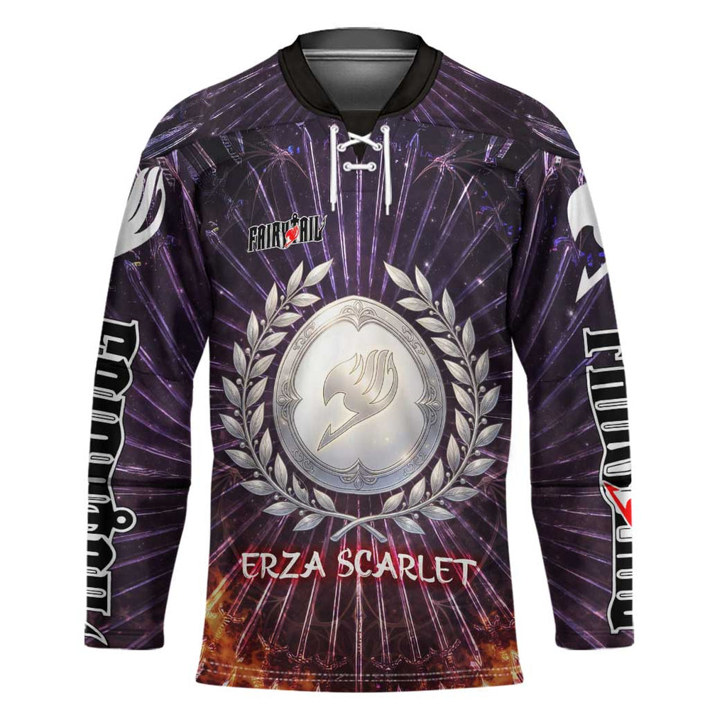 Erza Scarlet Fairy Tail Hockey Jersey Celestial Armor Anime Style with Radiant Winged Design