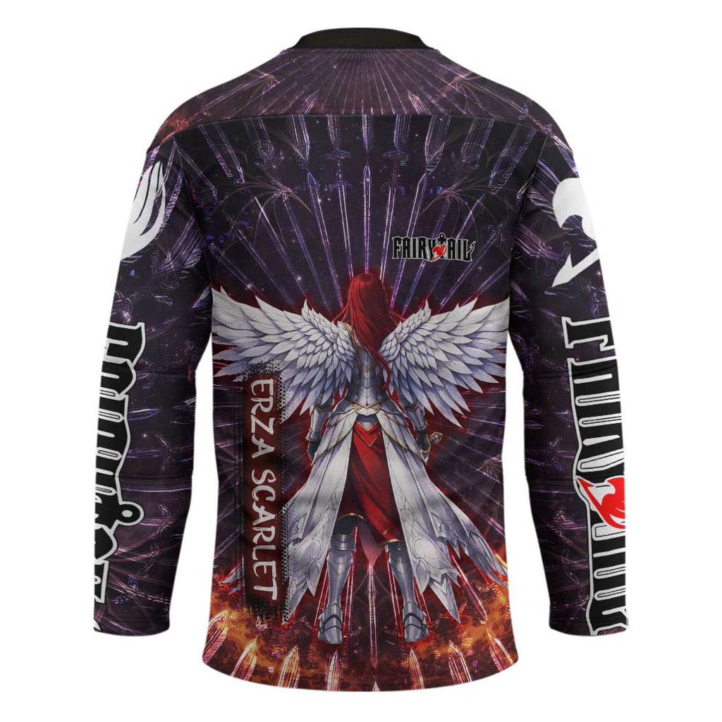 Erza Scarlet Fairy Tail Hockey Jersey Celestial Armor Anime Style with Radiant Winged Design