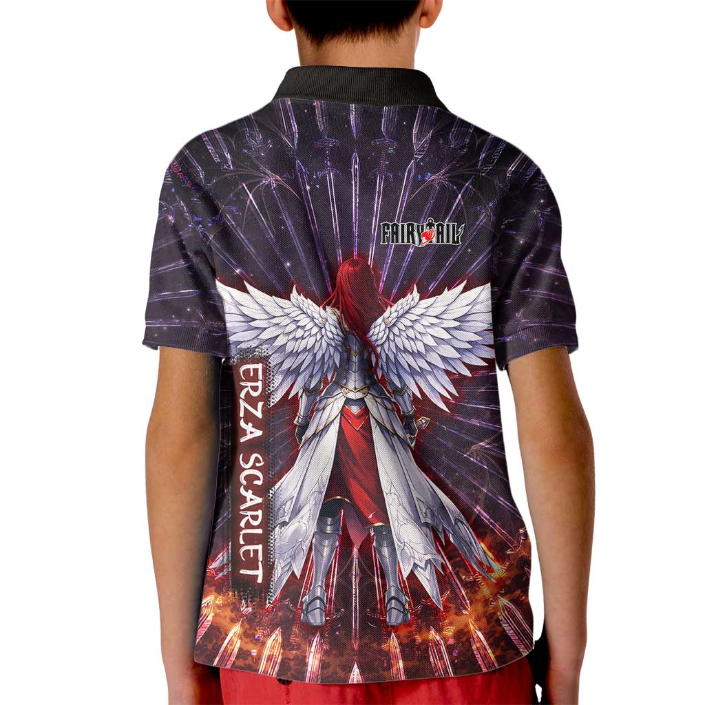 Erza Scarlet Fairy Tail Kid Polo Shirt Celestial Armor Anime Style with Radiant Winged Design