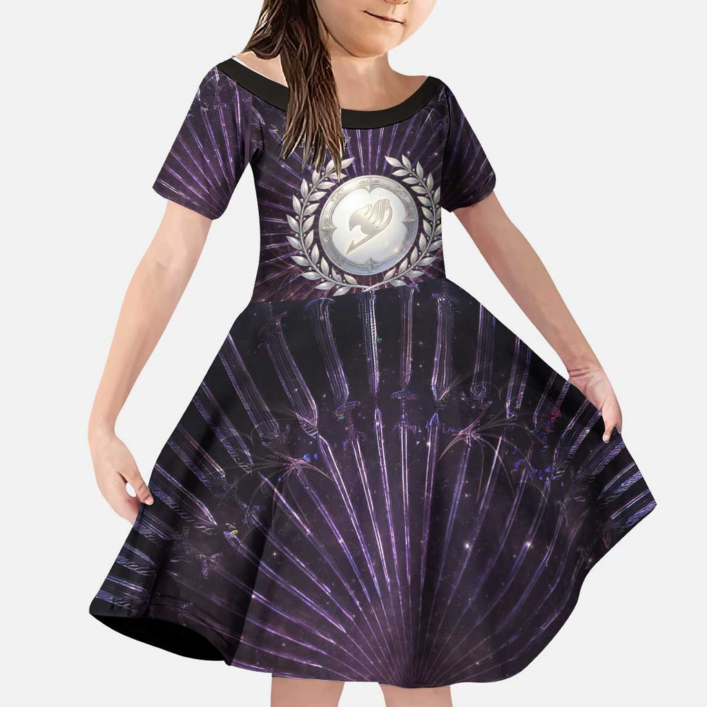 Erza Scarlet Fairy Tail Kid Short Sleeve Dress Celestial Armor Anime Style with Radiant Winged Design