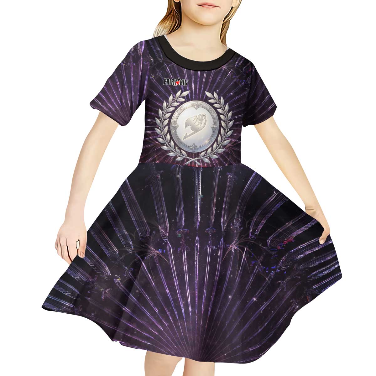 Erza Scarlet Fairy Tail Kid Short Sleeve Dress Celestial Armor Anime Style with Radiant Winged Design
