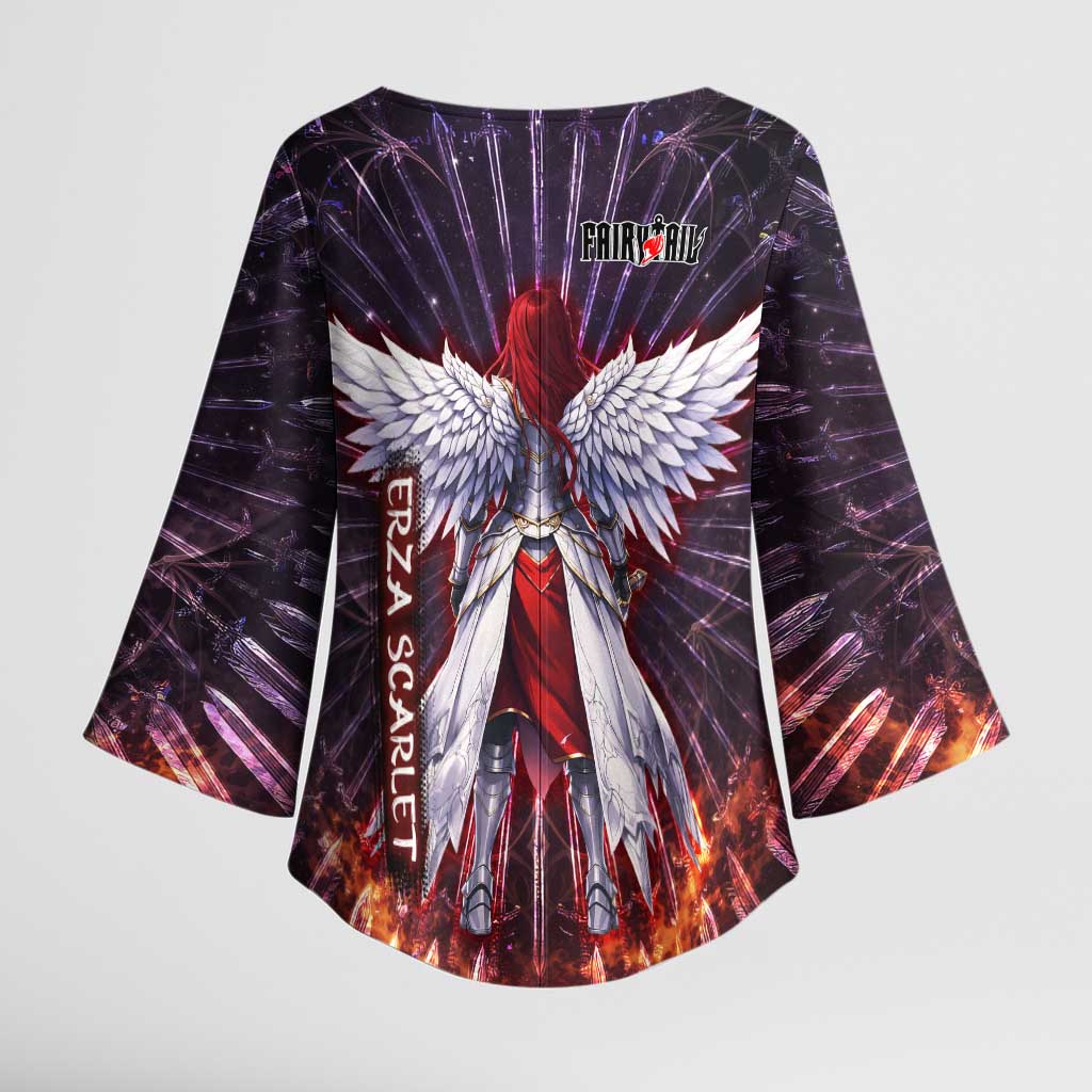 Erza Scarlet Fairy Tail Kimono Sleeve Blouse Celestial Armor Anime Style with Radiant Winged Design