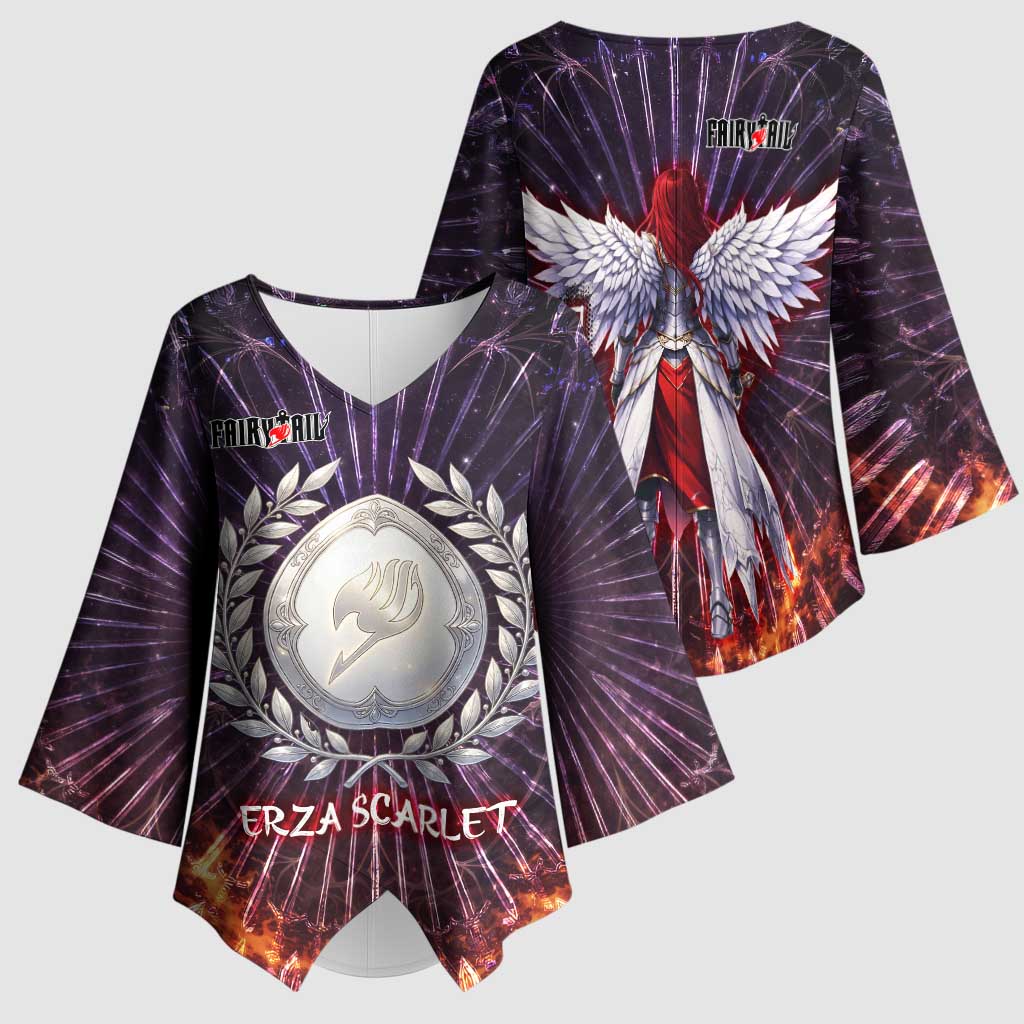Erza Scarlet Fairy Tail Kimono Sleeve Blouse Celestial Armor Anime Style with Radiant Winged Design