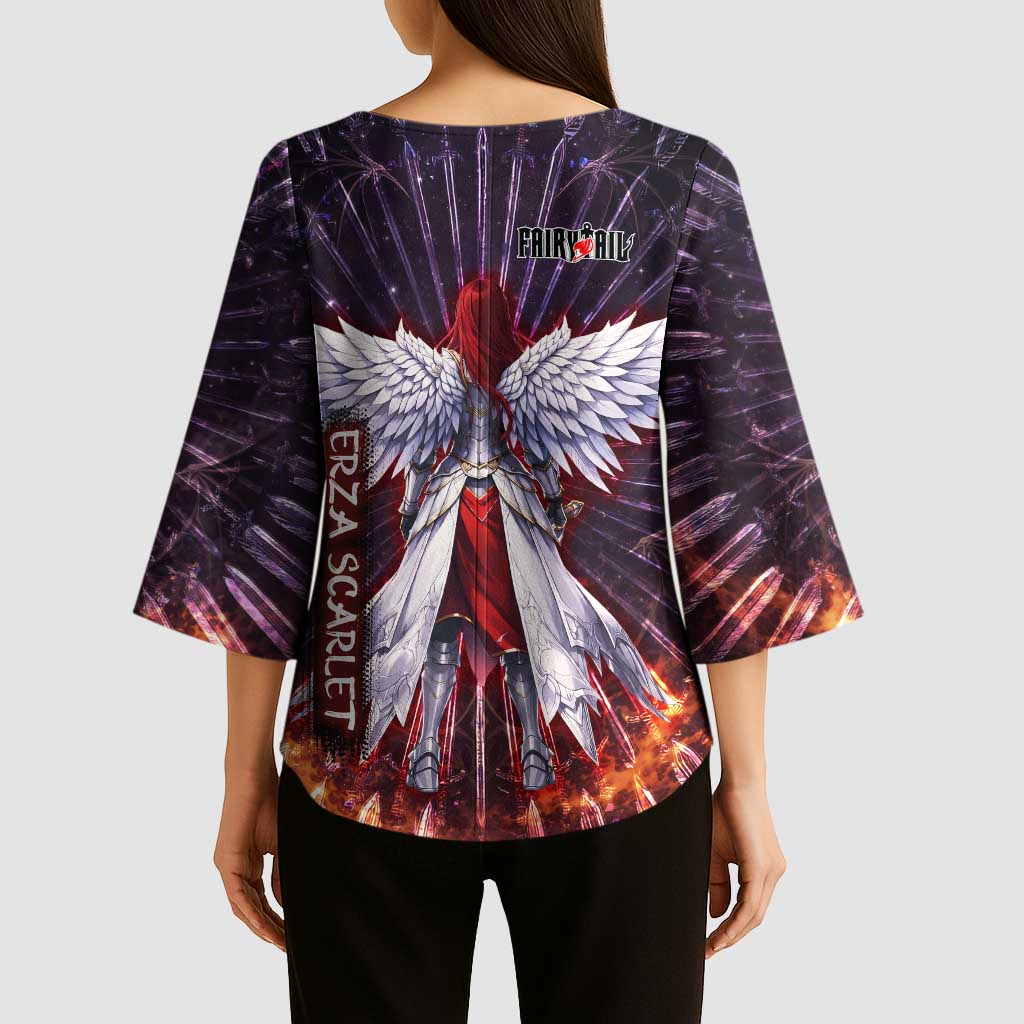 Erza Scarlet Fairy Tail Kimono Sleeve Blouse Celestial Armor Anime Style with Radiant Winged Design