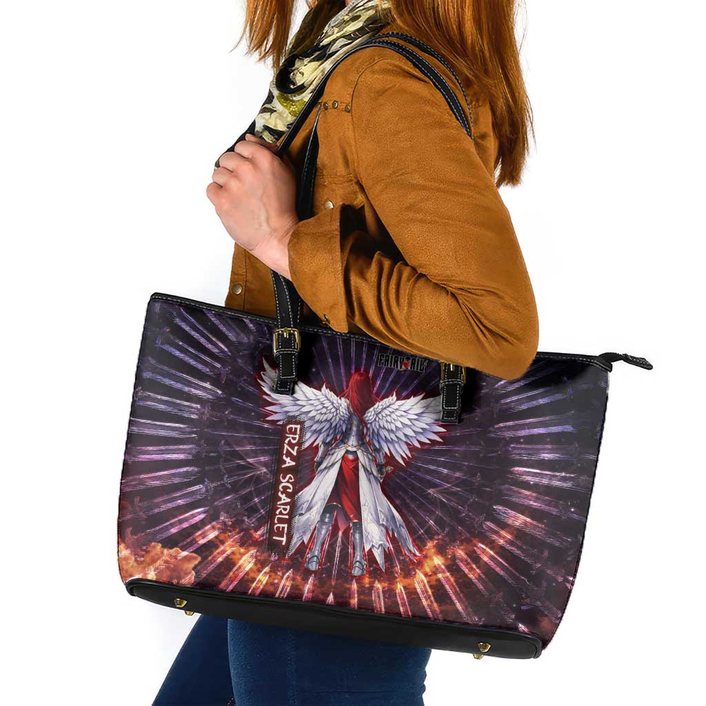 Erza Scarlet Fairy Tail Leather Tote Bag Celestial Armor Anime Style with Radiant Winged Design