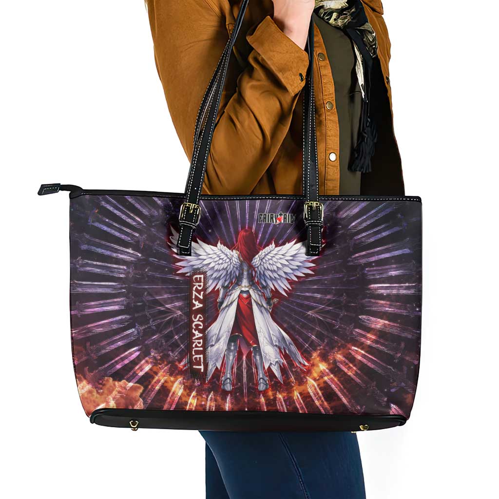 Erza Scarlet Fairy Tail Leather Tote Bag Celestial Armor Anime Style with Radiant Winged Design