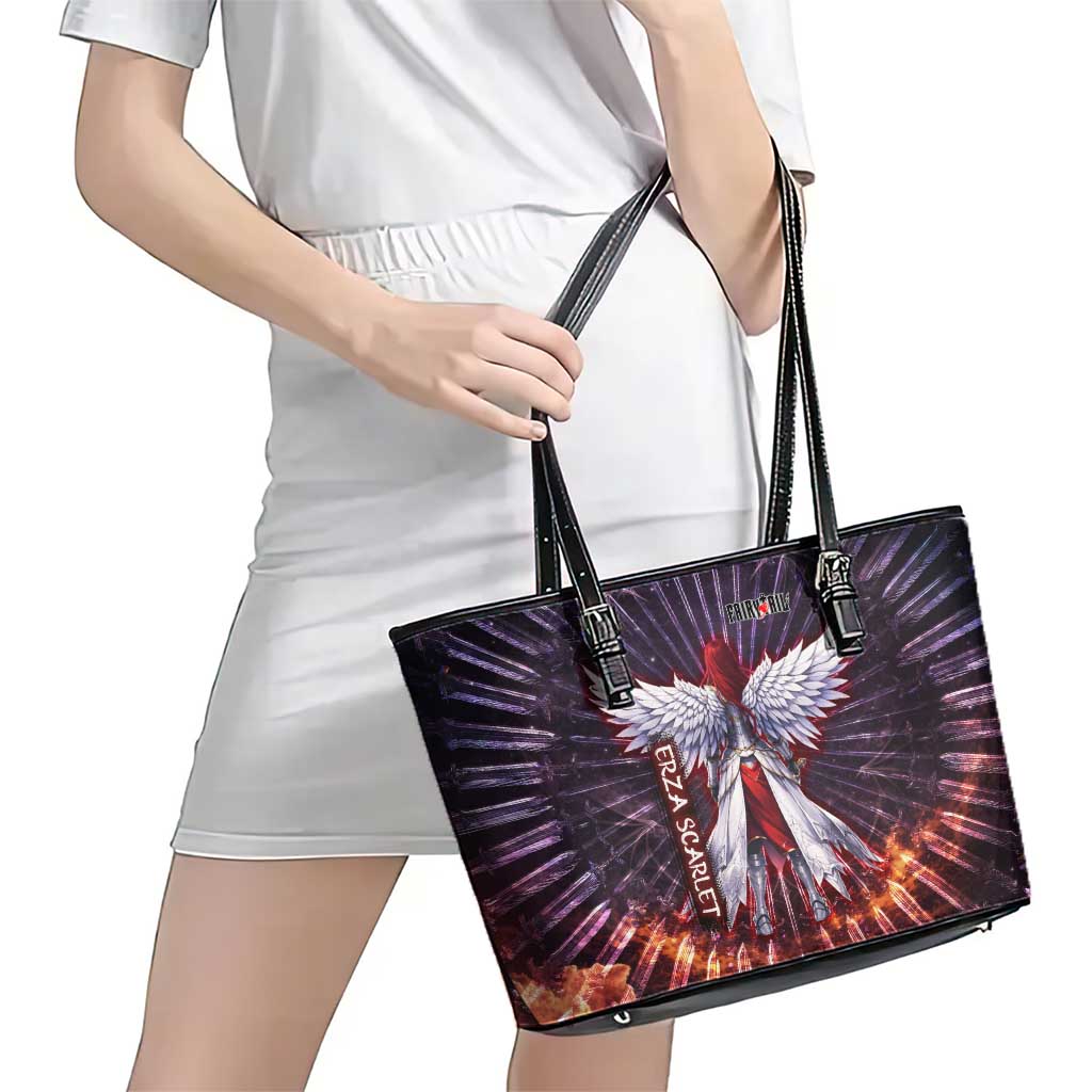 Erza Scarlet Fairy Tail Leather Tote Bag Celestial Armor Anime Style with Radiant Winged Design